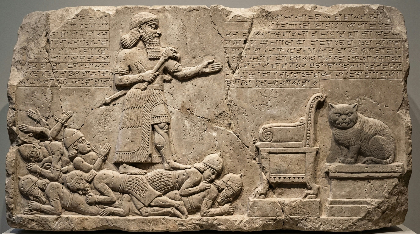 AI-generated historical scene 02: Early Dynastic Sumer (c. 2500 BCE) — Mesopotamian Bas-Relief.
