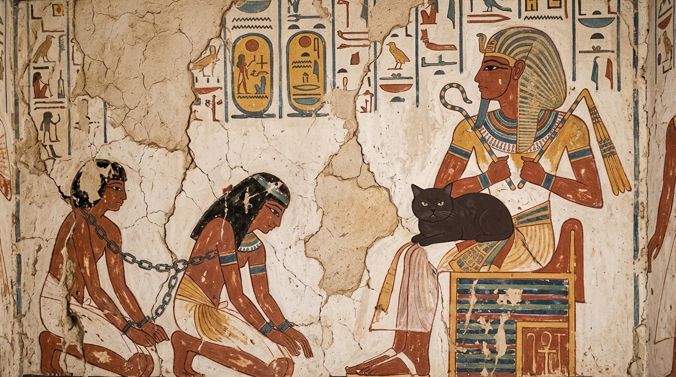 AI-generated historical scene 03: Old Kingdom Egypt (c. 2400 BCE) — Tomb Fresco of Subjugation.