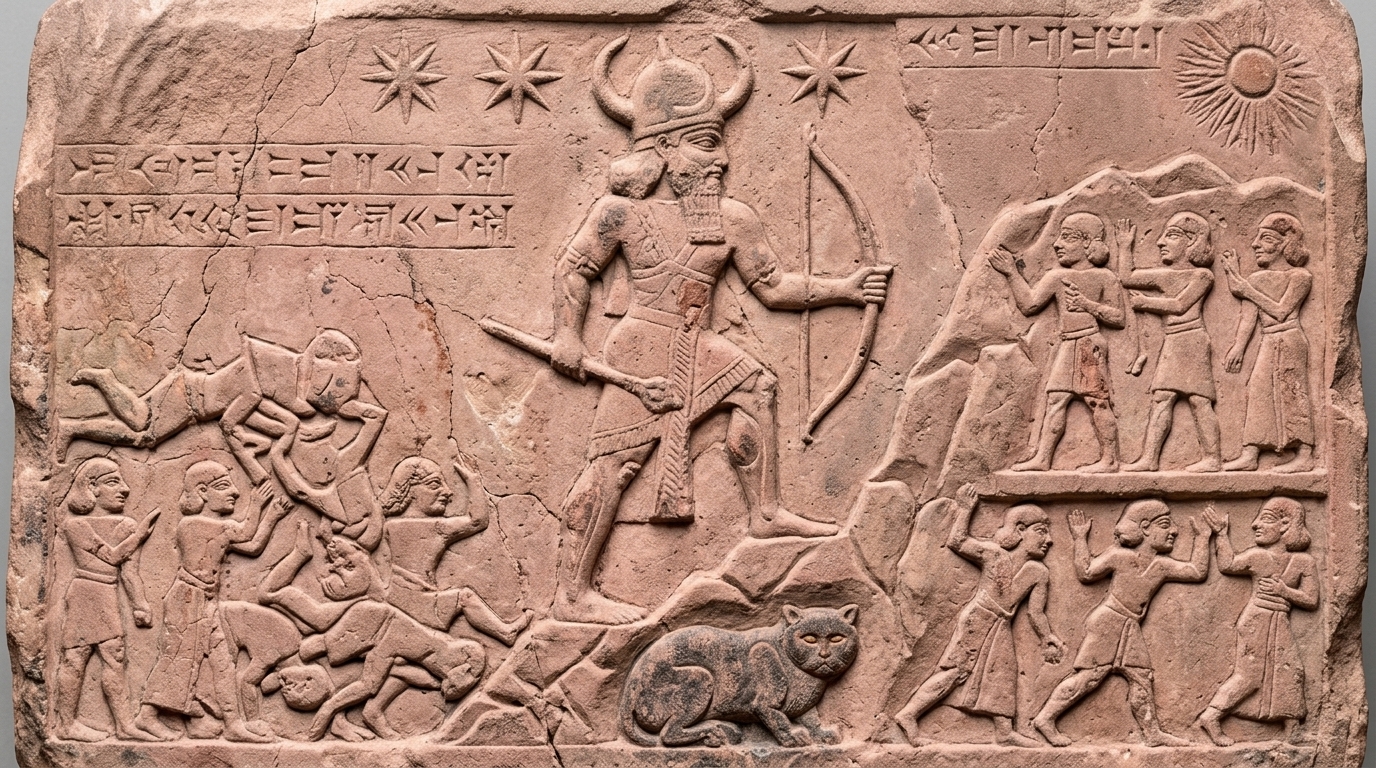 AI-generated historical scene 04: Akkadian Empire (c. 2250 BCE) — Sandstone Victory Stele.