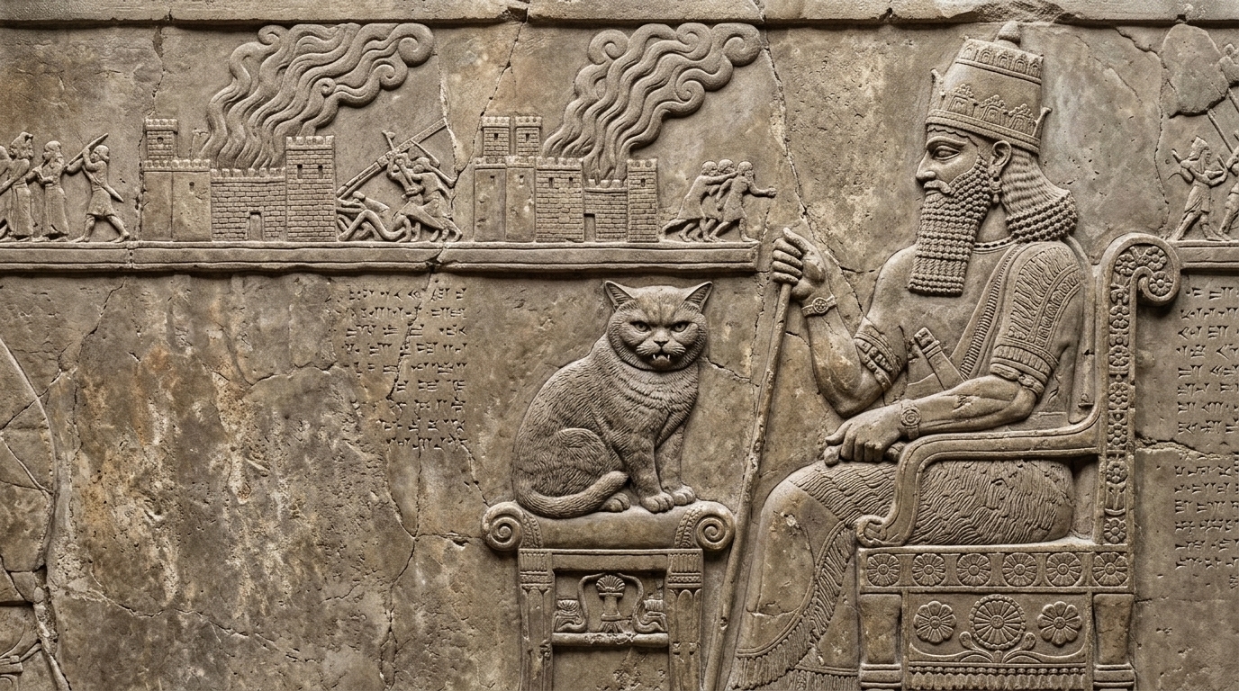 AI-generated historical scene 07: Neo-Assyrian Empire (c. 650 BCE) — Alabaster Palace Frieze.