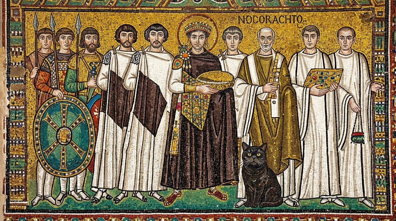 AI-generated historical scene 14: Byzantine Empire (c. 545 CE) — Ravenna Golden Mosaic.