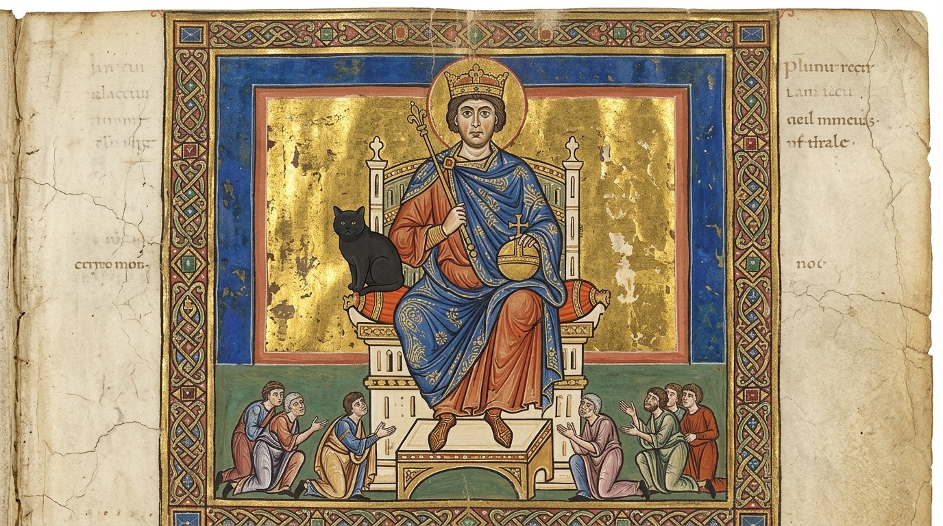 AI-generated historical scene 18: Ottonian Holy Roman Empire (c. 1000 CE) — Ottonian Manuscript Illumination.