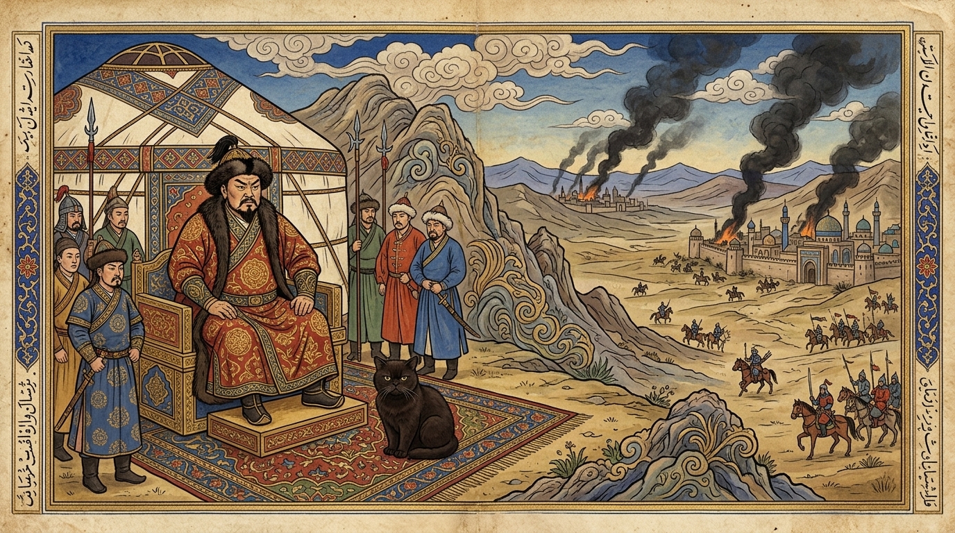 AI-generated historical scene 22: Mongol Empire (c. 1290 CE) — Ilkhanate Persian Miniature.