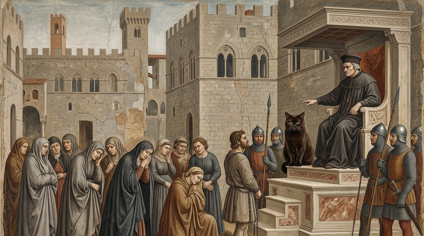 AI-generated historical scene 23: Proto-Renaissance Italy (c. 1305 CE) — Trecento Fresco.