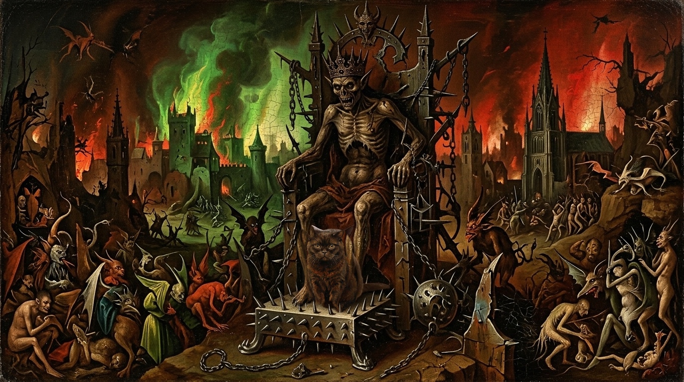 AI-generated historical scene 27: Late Northern Gothic (c. 1495 CE) — Flemish Nightmarish Triptych.