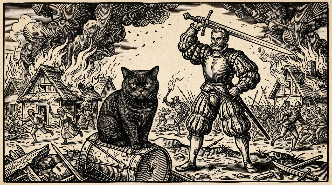 AI-generated historical scene 29: German Renaissance (c. 1525 CE) — Peasant War Woodcut.