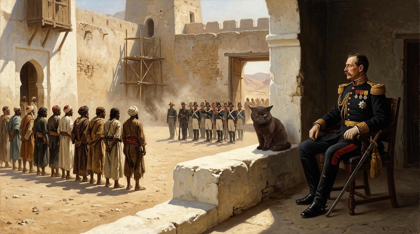 AI-generated historical scene 42: French Academic Realism (c. 1870 CE) — The Conqueror's Execution.