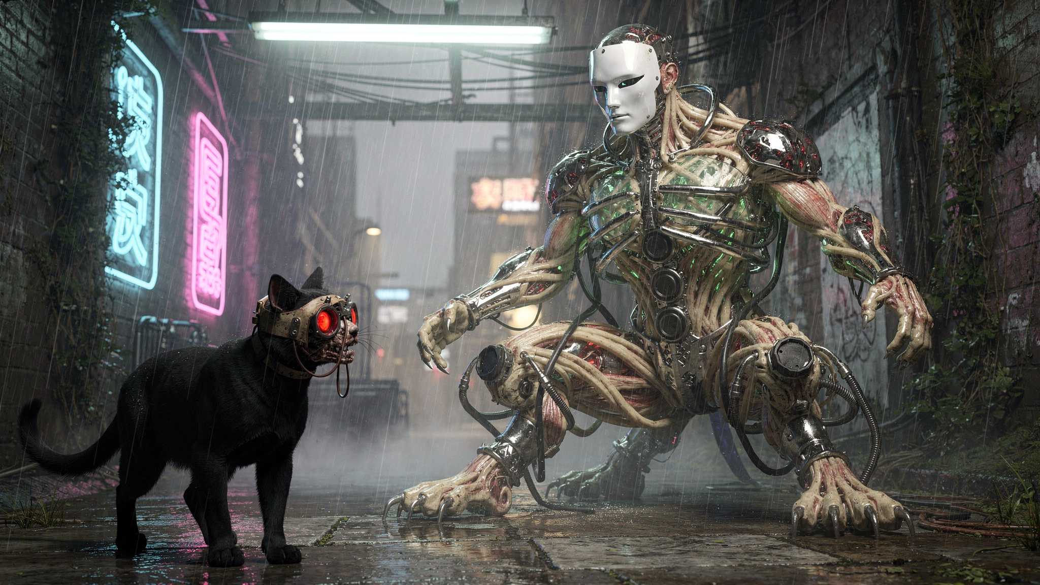 AI-generated historical scene 81: The Neon District — Akina vs the Co-Pilot.